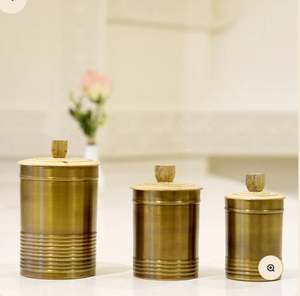 ชุดถังเก็บของในครัวทำจากทองเหลืองพร้อมฝาไม้สำหรับเก็บสินค้าแห้ง - Product Image 4