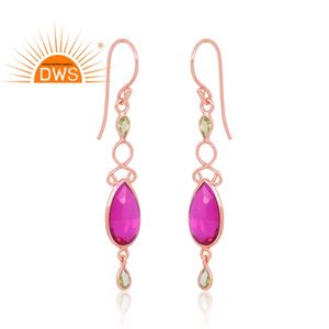 Venta caliente 925 Plata de Ley 18K chapado en oro rosa Multi piedra preciosa colgante pendiente Demi joyería fina fabricante - Product Image 1