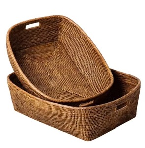 Ensemble de luxe de 3 paniers ronds en rotin tissés à la main pour fruits collations blanchisserie jouets cuisine organisateur décoratif - Product Image 2