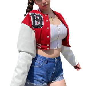 Vente en gros de veste universitaire recadrée de style vintage pour femmes avec logo personnalisé Nouvelle veste de baseball universitaire personnalisée à la mode pour femmes - Product Image 4