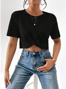 Camiseta Corta Elegante para Mujer al por Mayor, Top Casual de Manga Corta para Verano, Moda Urbana de Algodón Suave, Ajuste Delgado - Product Image 4