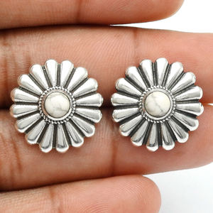 High Quality Wholesale Price 925 Sterling Silver Natural <b>White</b> Turquoise Gemstone Flower Shape Stud <b>Earrings</b> for Woman Girls - Product Image 3