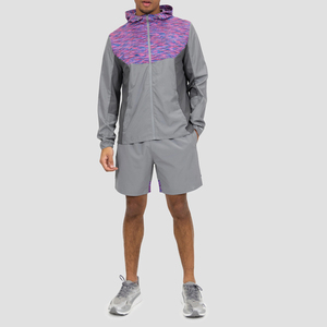 ชุดวอร์มกันลมสองชิ้นแบบสั้นสำหรับผู้ชายแจ็คเก็ตไนลอนโพลีเอสเตอร์แบบรูดซิปทำจากกระดุมสั่ง - Product Image 1