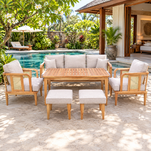 Ensemble de salon de jardin en teck avec table et coussins, mobilier d'extérieur en rotin pour balcon - Product Image 1
