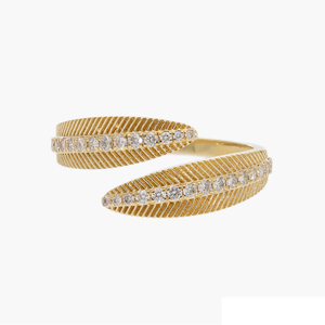 Women's Rose Gold Natural Diamond Leaf Wrap <b>Ring</b> Nature-Inspired Textured Open Band Elegant <b>Adjustable</b> Rhodium Plated <b>Ring</b> - Product Image 1