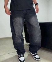 Pantalon baggy personnalisé pour hommes, son, noir délavé, logo personnalisé, coupe ample, jean décontracté en coton de rue pour hommes