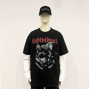 Patch personnalisé en détresse T-shirt double couche à décoloration au soleil Unisexe Poids lourd GSM 100% Coton Lavage à l'acide T-shirts à manches longues - Product Image 5