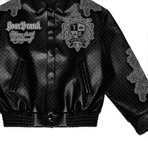 Veste de moto à la mode pour hommes, broderie en chenille personnalisée, veste universitaire en cuir véritable pour hommes, vente en gros et à chaud - Product Image 3