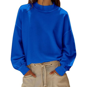 Sudadera Casual Holgada de Manga Larga para Mujer, con Hombros Caídos, Cuello Alto, Estampado Personalizado por Transferencia de Calor y Bordado - Product Image 2