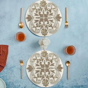 Antique Luxury Glass <b>Beaded</b> Handmade Dining Table <b>Placemat</b> Beautiful Decorative Mats & Pads for Wedding Birthday Easter - Product Image 4