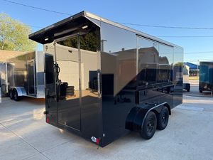 Remolque de Carga Cerrado Negro de Alta Calidad 7x18 con Punta en V, Doble Eje, Frenos Eléctricos, Remolque de Transporte Utilitario - Product Image 1