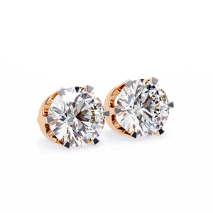 ต่างหูเพชรเม็ดเดี่ยวทรงกลมแบบคลาสสิก14K สีเหลืองทองน่ารักน่ารักสำหรับผู้หญิงชุดตะกร้า4ง่ามประดับเพชรสีโรสโกลด์ - Product Image 4