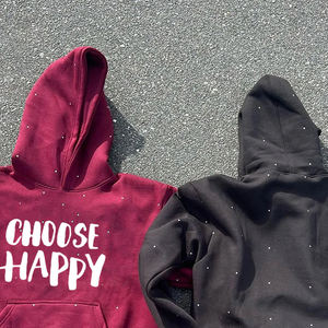 Sudadera con capucha de invierno de manga larga granate para hombre 100% forro polar de algodón con detalle de diamantes de imitación - Product Image 6