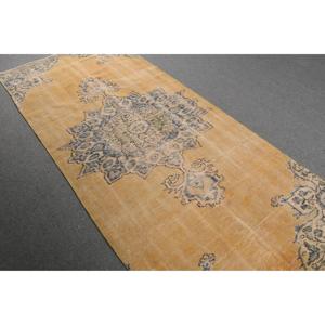 Alfombra Vintage de 3.9x9.2 pies, Alfombra Turca con Diseño de Parches Amarillos - Product Image 2