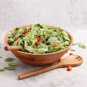 Bol à salade en bois avec ustensiles de service bol de pièce maîtresse cadeau de pendaison de crémaillère bol à fruits pour salon cuisine - Product Image 5