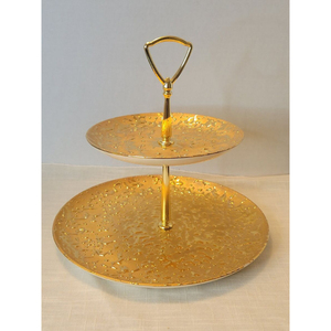 Fancy 2 Tier Gold Cake <b>Stand</b> With Gold Finish Decorative Metal Serving Tray For <b>Cupcakes</b> Fruits For Parties And Home Decor - Product Image 1