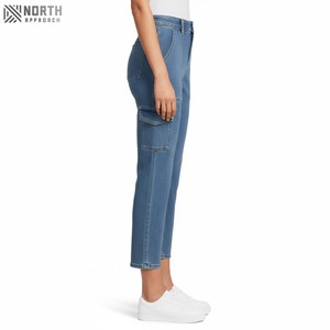 กางเกงคาร์โก้เอวสูงสำหรับผู้หญิงสไตล์สตรีทแวร์มีกระเป๋าแบบลำลองกางเกงเดนิมสำหรับผู้หญิง - Product Image 3