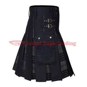 กระโปรงอเนกประสงค์แบบไฮบริดทำด้วยมือทันสมัยสำหรับผู้ชายแผ่นผ้าตาหมากรุกสก๊อตและนาฬิกาสีเทาผ้าฝ้ายสีดำปรับแต่งขนาดได้ - Product Image 5