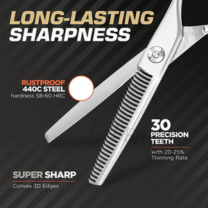 Ciseaux amincissants de cheveux de salon professionnel Lames en acier inoxydable extrêmement tranchantes pour coupe fine Outil de beauté de mouvement lisse durable - Product Image 6