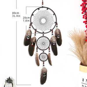 Attrape-rêves bohème mural en plumes, décoration circulaire artisanale, cadeau en bambou et rotin, motif vertical – Fête des Mères - Product Image 5