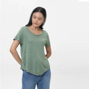 Camiseta de algodón transpirable deportiva de verano de alta calidad para mujer, camiseta de manga corta con cuello redondo y diseño de logotipo personalizado, lona lisa - Product Image 2