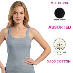 Camisola Casual de Mujer, Tejida sin Costuras, con Rayas Acordonadas, Cuello Redondo, Sin Mangas, 100% Algodón, Ecológica y Transpirable - Product Image 5