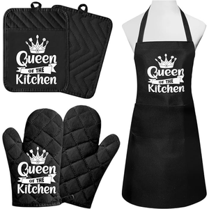 Ensemble tablier et gants en lin imprimé imperméable de luxe 100% coton de haute qualité, couleurs personnalisables, logo OEM/ODM disponible pour - Product Image 2