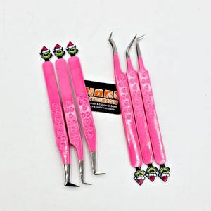 Nouvelle collection 2026, ensemble de pinces à extensions de cils, imprimé cœur rose, design personnalisé Grinch, acier inoxydable pointu, anti-magnétique - Product Image 5