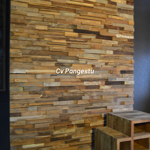PANGESTU Panneaux muraux 3D modernes en bois non tissé, design géométrique, insonorisants, absorption acoustique, Teck d'Indonésie, pour villas et loisirs - Product Image 1