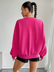 Rose vif 3D Fleur Applique Sweat Surdimensionné Pull Surdimensionné Manches Ras Du Cou Doux Polaire avec Strass Pull Personnalisé - Product Image 2