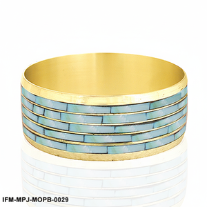 Handcrafted Mosaic <b>Mother</b> of Pearl Inlay Bangle Boho Artisan Statement Jewelry for Women Gift For Her - Product Image 3