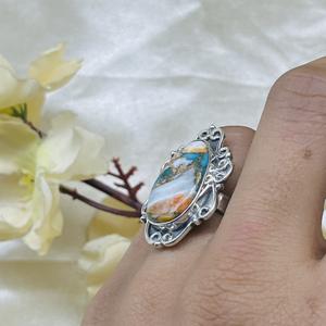 Spiny Oyster Turquoise <b>Ring</b> 925 Sterling <b>Silver</b> <b>Ring</b> Gemstone <b>Ring</b> Handmade <b>Ring</b> <b>Statement</b> <b>Ring</b> Turquoise Gift Jewelry for Wife - Product Image 4