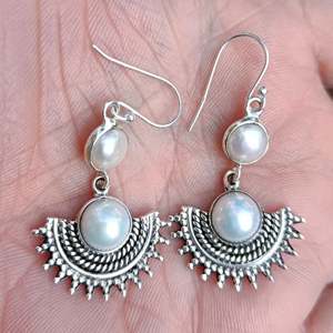 Freshwater White Pearl 925 Sterling Silver <b>Handmade</b> <b>Earrings</b> Boho June Birthstone Jewelry Perfect Birthday Gift for Her - Product Image 5