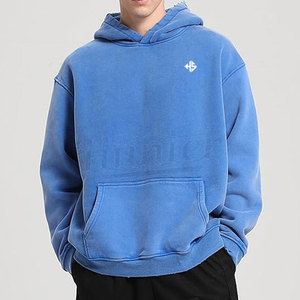 Fabricant de vêtements personnalisé 100% coton lourd délavé à l'acide Boxy Fit Pullover Distressed Embroidery Sun Faded Hoodie - Product Image 6