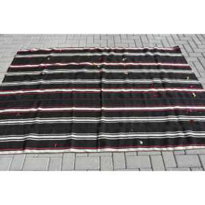 Traditional Black White Patchwork Wool <b>Rug</b> 4.9 X 7.3 ft Classic Turkish Design for Entryway <b>Bedside</b> Rectangle Hallway - Product Image 3