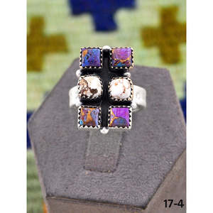 Bague ajustable de style sud-ouest, faite à la main, avec dahlia violet, cheval sauvage, magnésite, argent sterling, incrustation naturelle, sertissage clos, cadeau - Product Image 5