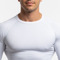 Kaos Kompresi Lengan Panjang Unisex Putih Bahan Polyester/Nylon Rash Guard Cepat Kering Bernapas untuk Gym Fitness Base Layer