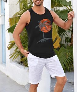 เสื้อพิมพ์ลายกราฟิกแขนกุดสำหรับผู้ชายใส่ไปทะเลสไตล์ฮาวายต้นมะพร้าวรักชาติชายหาดไซส์ใหญ่พิเศษ - Product Image 5