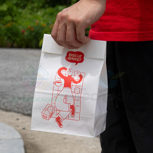 Venta al por mayor bolsa de papel Kraft blanco aceptar impresión personalizada comida rápida para llevar bolsa con asa retorcida café bolsa de transporte - Product Image 6