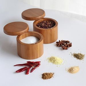 Boîte à épices double compartiment en bambou naturel avec couvercle, écologique, pour cuisine, avec porte-cuillères - Product Image 3