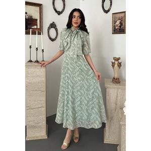 Vestido Azul con Detalle de Lazo en Color Menta - Menta - Product Image 1