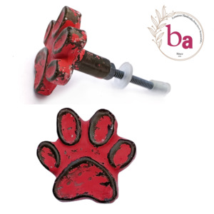 Perillas para mascotas con estampado de pata de cerámica desgastada roja, tiradores de puerta de cajón Industrial para armario de cocina, dormitorio, animales inspirados para - Product Image 1