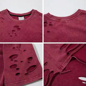 Vente en gros de t-shirt délavé à l'acide de style vintage pour hommes 100% coton poids lourd coupe carrée recadrée surdimensionnée sonnerie courte en détresse - Product Image 2