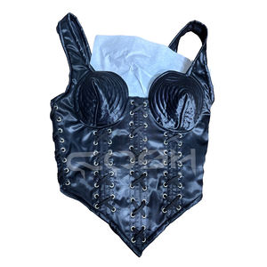 High Quality Black Satin Overbust Steel Boned Halter <b>Corset</b> With Adjustable Back <b>Lacing</b> & Sculpted Bust - Product Image 1