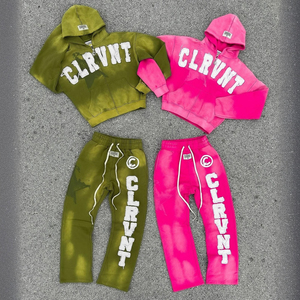 Custom Sweatsuit 100% Cotton French Terry <b>Screen</b> Print Hoodie and Sweatpants Set Distressed Patch Acid Wash Tracksuits for Men - Product Image 1