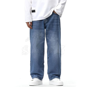 Men's Casual Breathable Cotton/Polyester Mid Waist Baggy <b>Jeans</b> with Custom Logo Color & Design Options Summer - Product Image 2