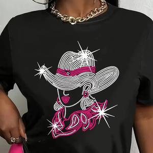 Camiseta con Pedrería para Mujer, Diseño de Moda, Nueva Llegada, Transpirable, Precio de Oferta - Product Image 1
