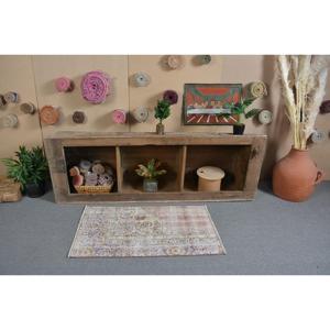 Alfombra Turca de 2x3.5 pies, Alfombra Pequeña Vintage, Alfombra de Lana a Cuadros Azul Marrón - Product Image 3