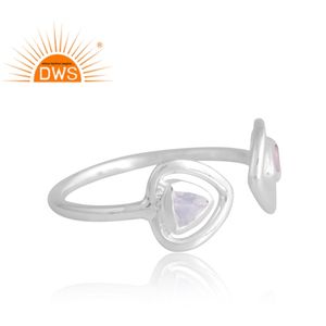 Nuevo diseño elegante 925 Plata Arco Iris Natural piedra lunar y anillo de piedras preciosas de cuarzo rosa proveedor de joyería personalizada - Product Image 4