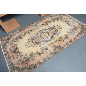 Vintage Accent Rug 3.8x6.3 ft, <b>Brown</b> Ikat Turkish <b>Wool</b> Rug - Product Image 2